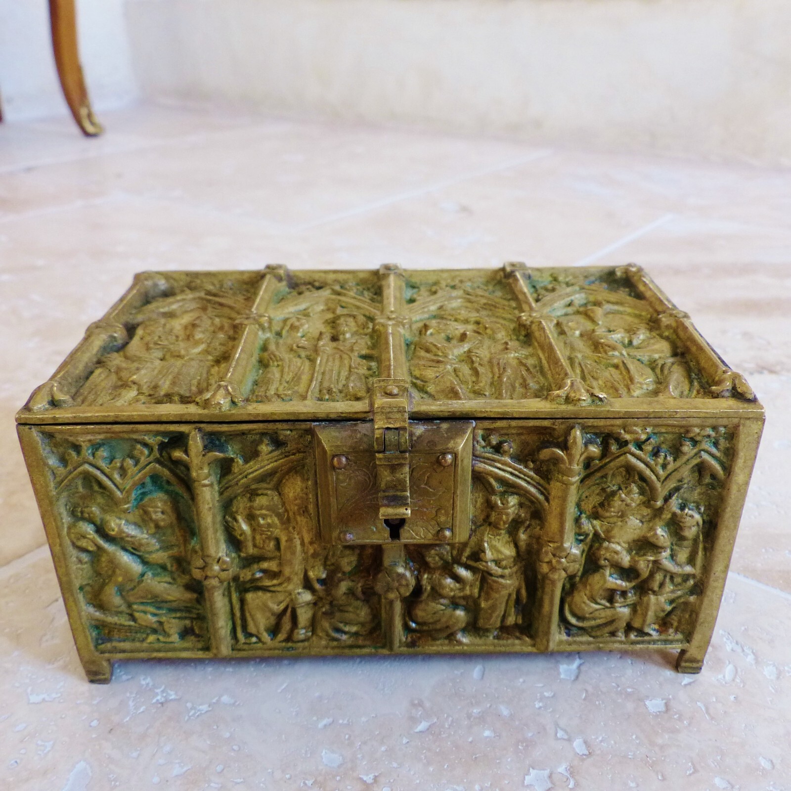 RARE & SUPERB ANTIQUE 19th CENTURY BRONZE BOX with BIBLICAL SCNES 1880\'s