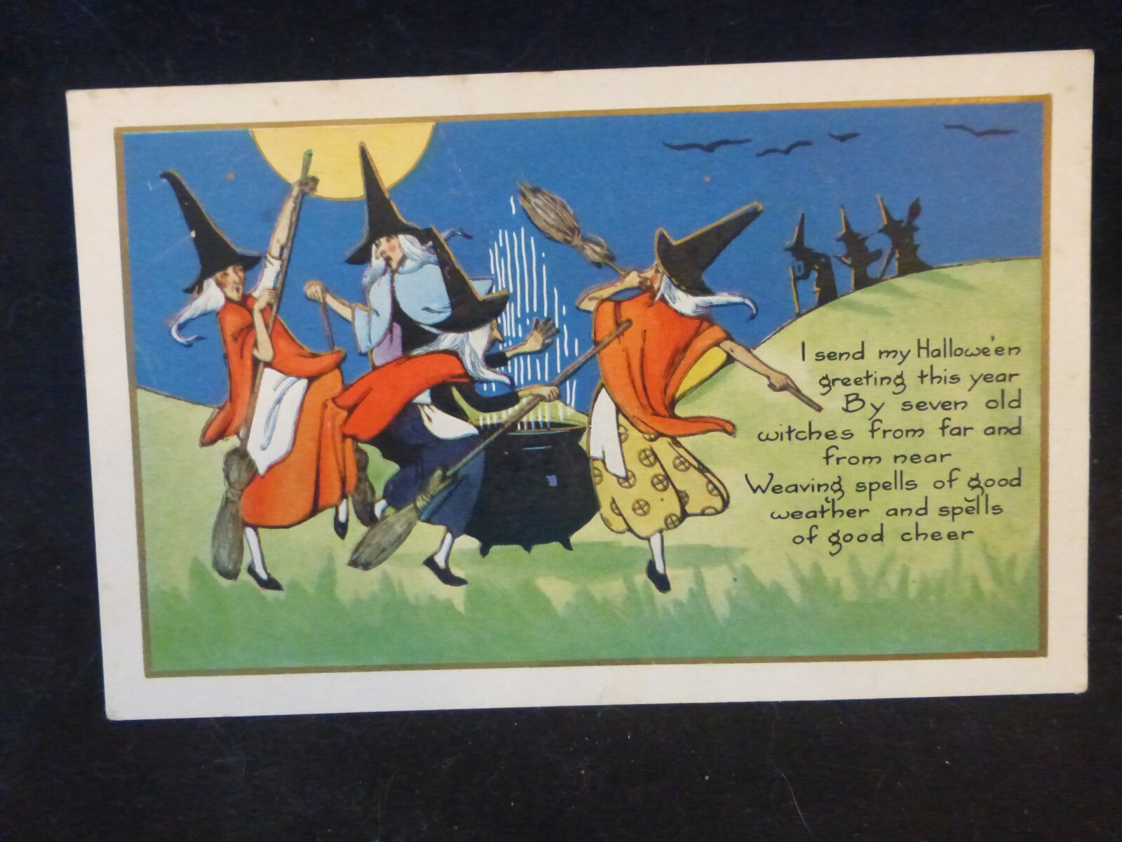 Halloween Postcard- Wicked Girlies All Having A Go Round The Old Pot