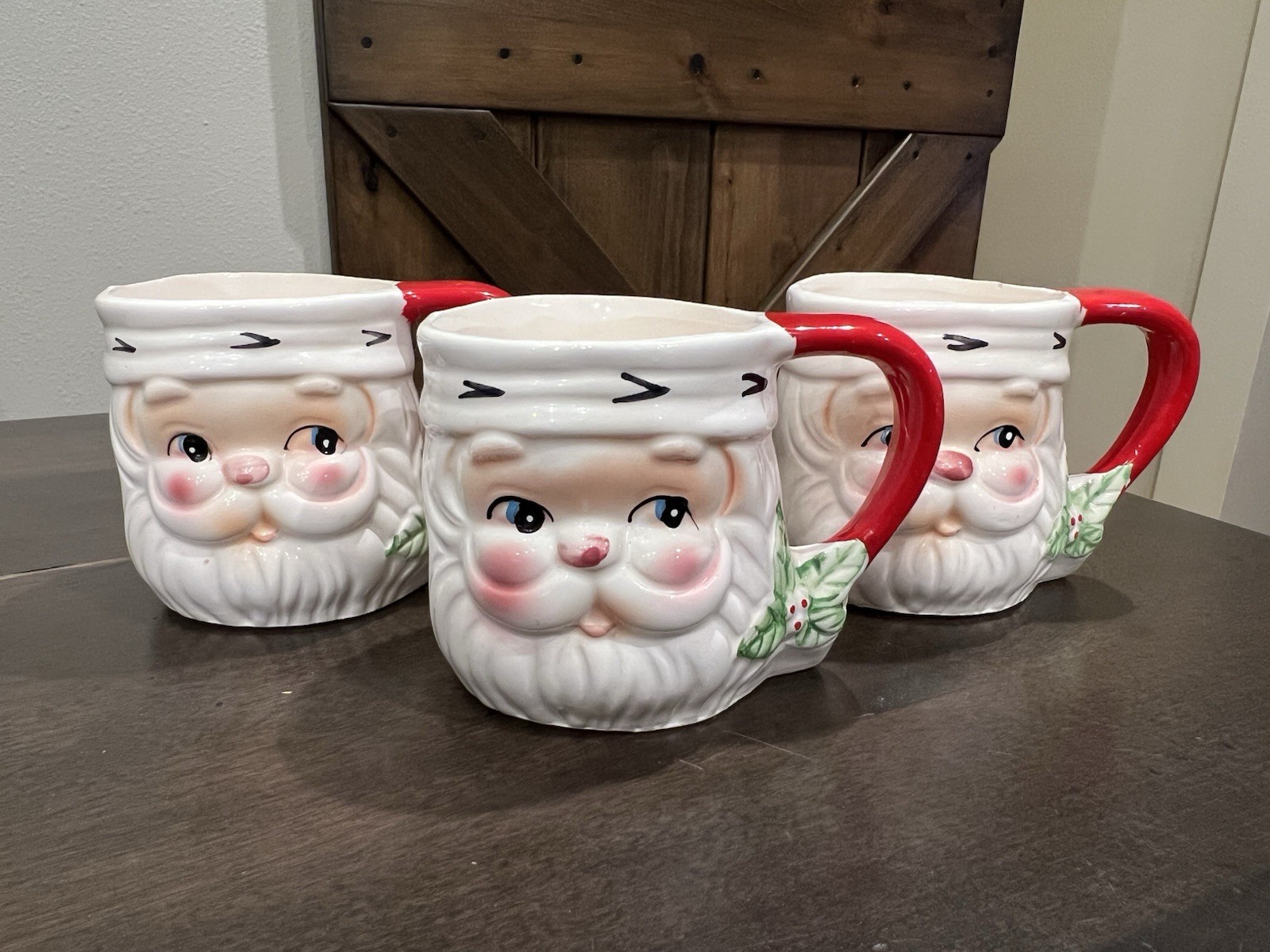 VTG Set Of 3 Josef Originals Santa Claus Mugs, Mid Century Christmas Decor