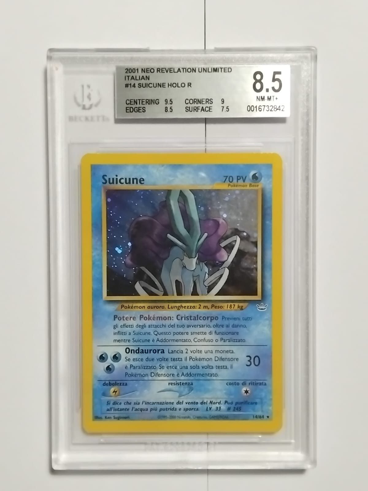 Pokemon Suicune 14/64 Neo Revelation Unlimited ITA Holo BGS 8.5