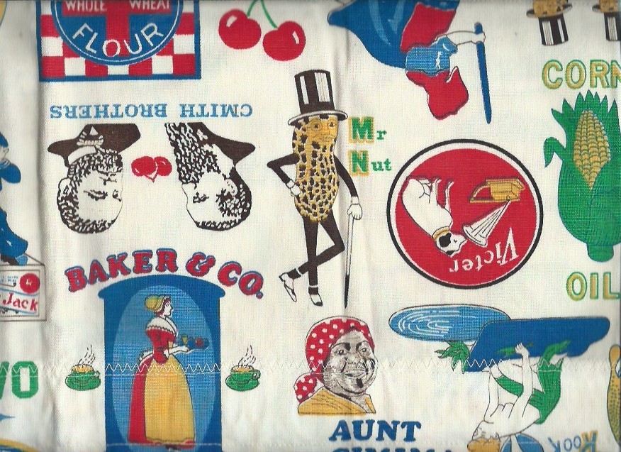 Vnt 70\'s Retro Kitschy KITCHEN CURTAIN Brand Names cotton cloth Dutch Purina Nut