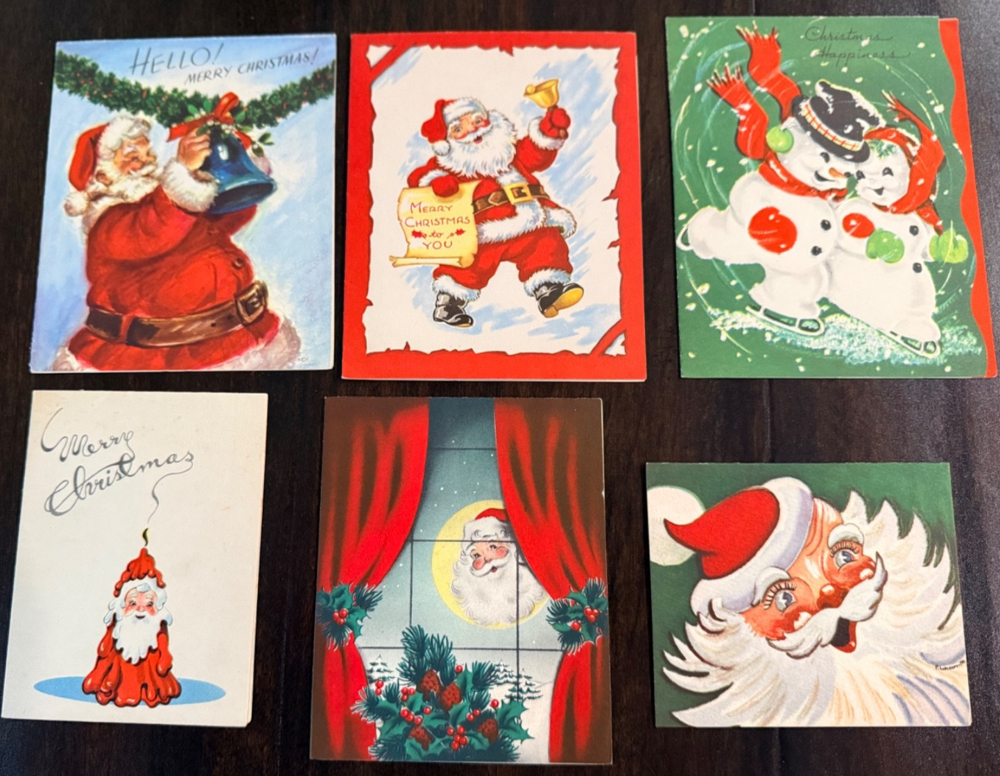 Vintage 1940s 1950s Santa/Snowman Christmas Cards Bright Art Crafts Decor