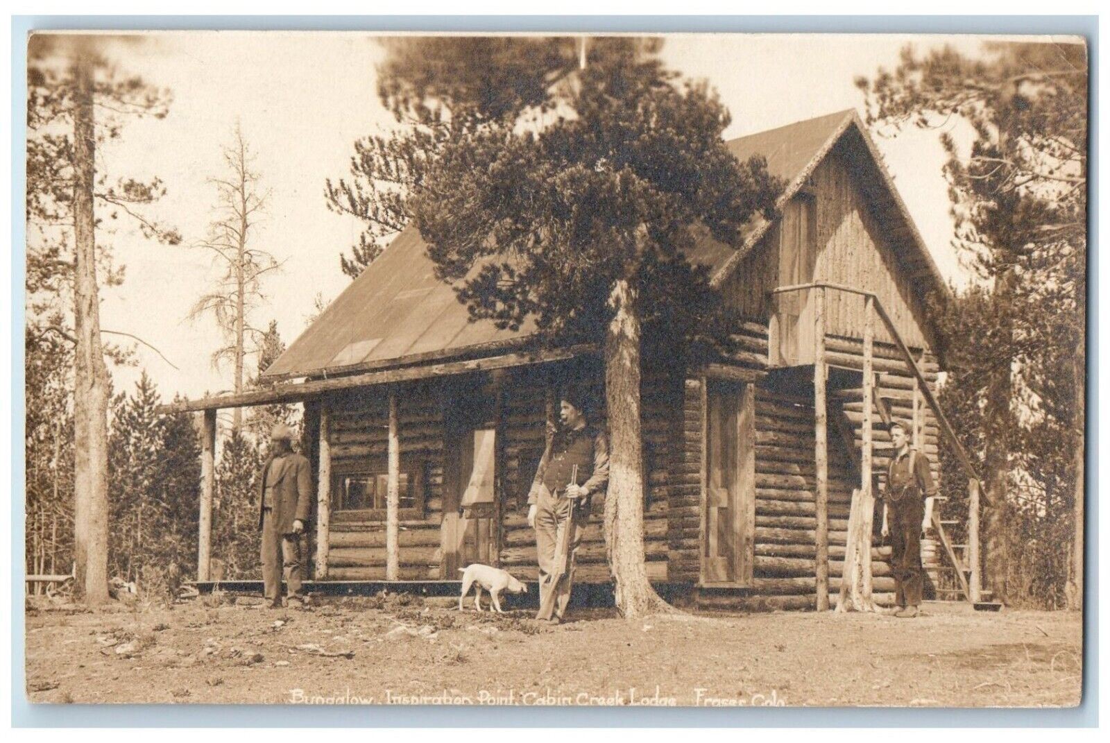 1913 Cabin Creek Lodge Hunting Inspiration Point Fraser CO RPPC Photo Postcard