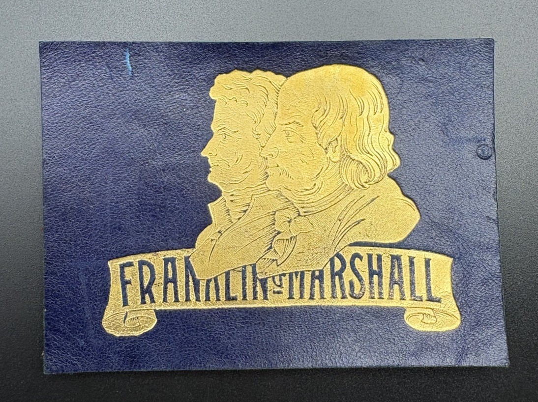 c1910 Large Franklin & Marshall College F&M Tobacco Leather 3.5x2.5 Antique