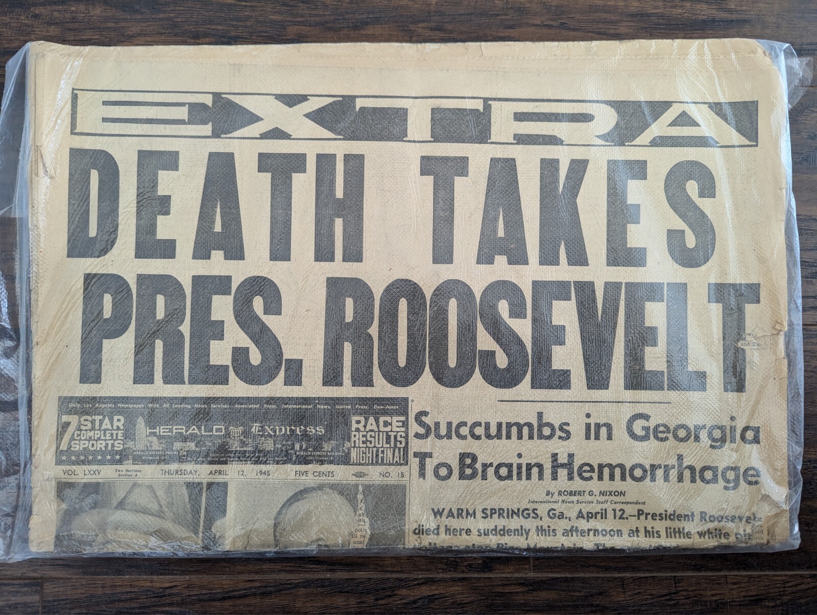 Original L.A. Herald Express, WWII April 12, 1945 