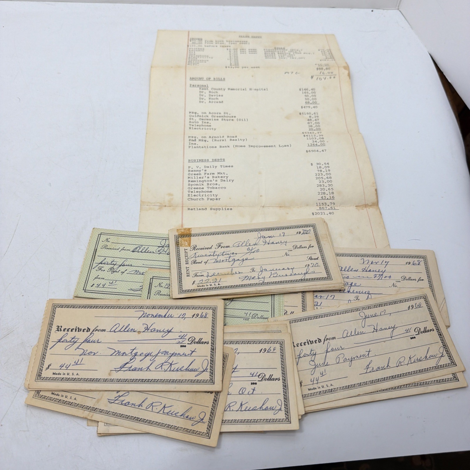 Vintage 1968-1970 Financial Statement And Mortgage Payment Receipts