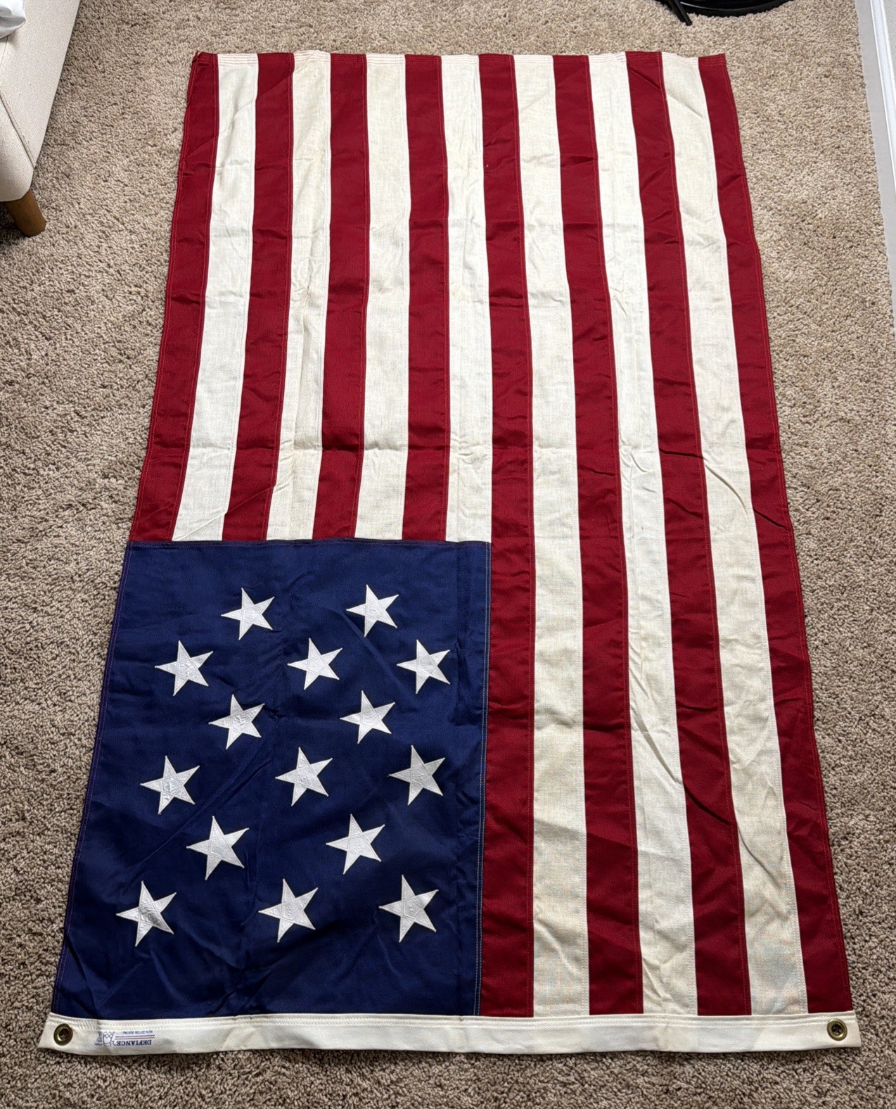 VTG  70/80s Defiance 15  Star American Flag\' 100% Cotton Bunting RARE 36x60 Inch