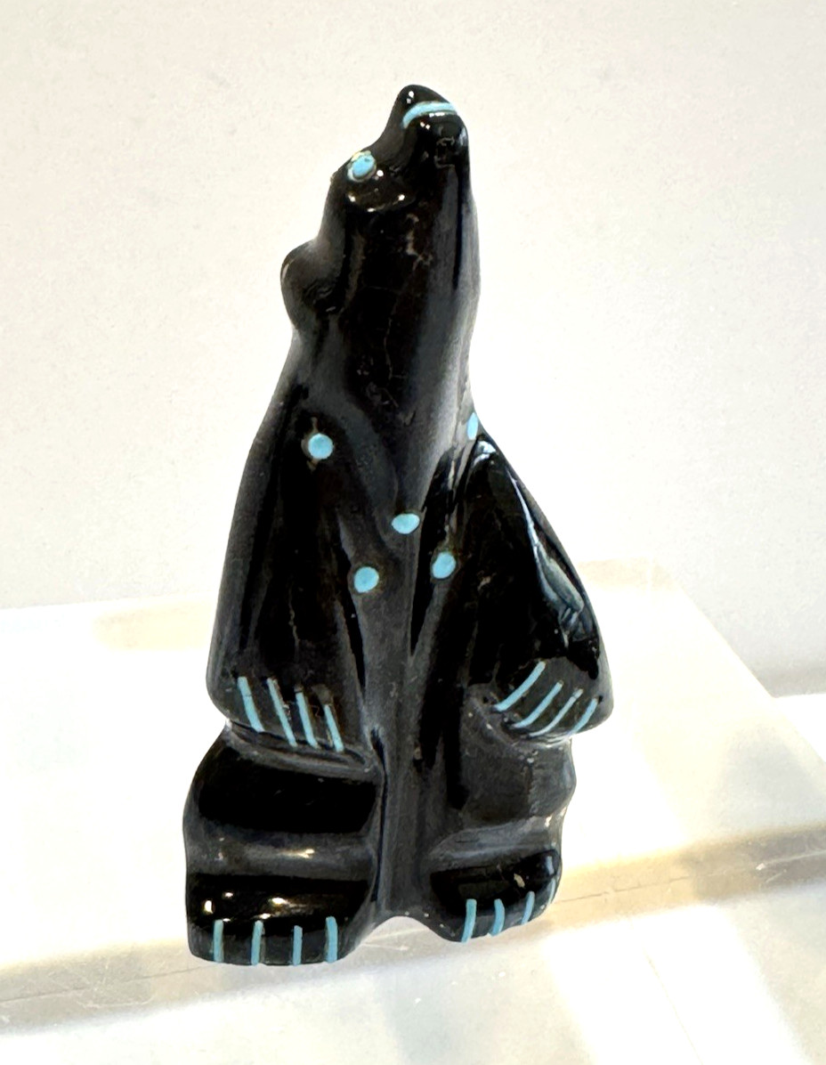 ZUNI Standing Bear Fetish Colvin Peina Jet Turquoise Vintage Native American Art