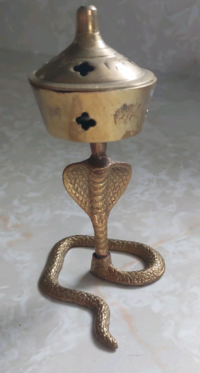Vtg Brass Cobra Serpent Snake Incense Burner with Lid  4\