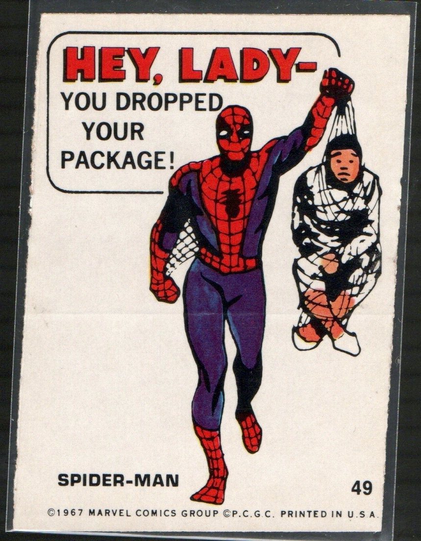 1967 Philadelphia Gum Marvel Super Hero Sticker #49 SPIDER-MAN Hey Lady