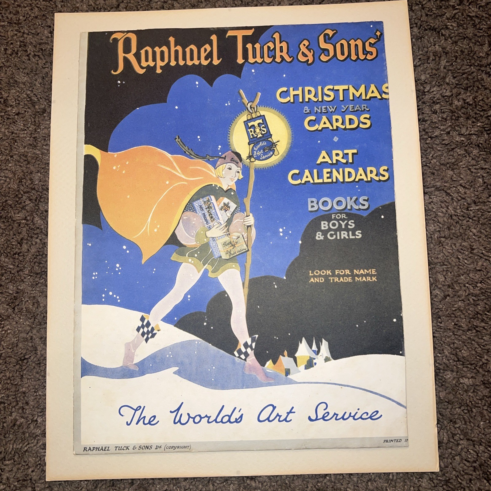 Antique Raphael Tuck Sons Christmas Cards Store Advertising Poster Art Sign