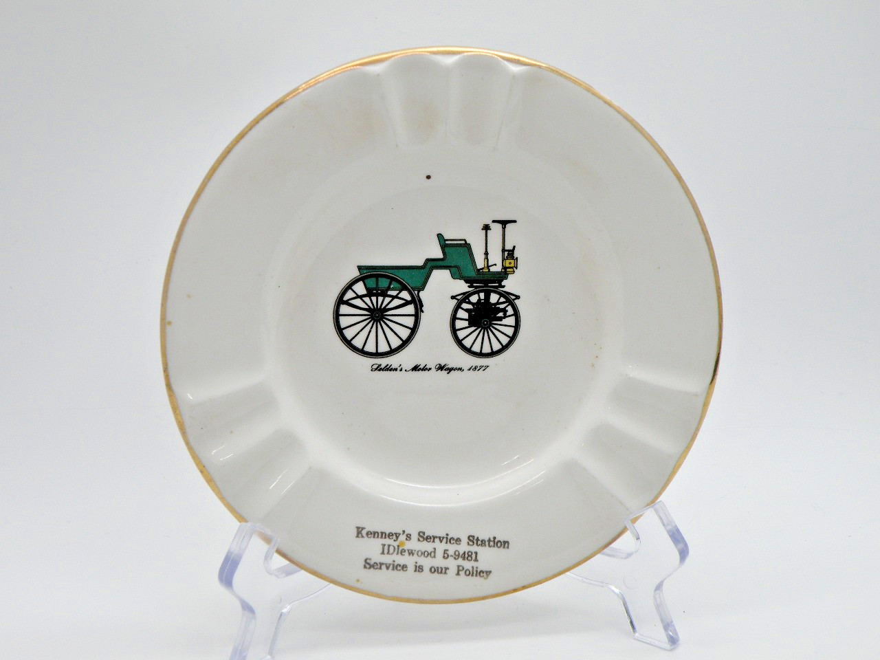 Vtg Seldens Motor Wagon 1877 Mobil Advertising Ashtray Kennys Service Station 6