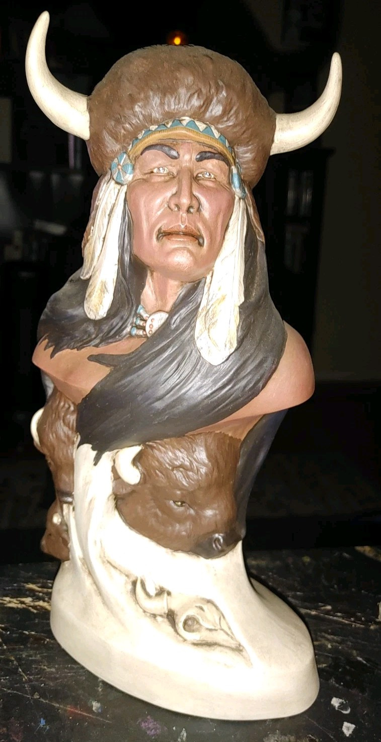 1989 Buffalo Indian with Buffaloes Ceramic Hand Painted Figure