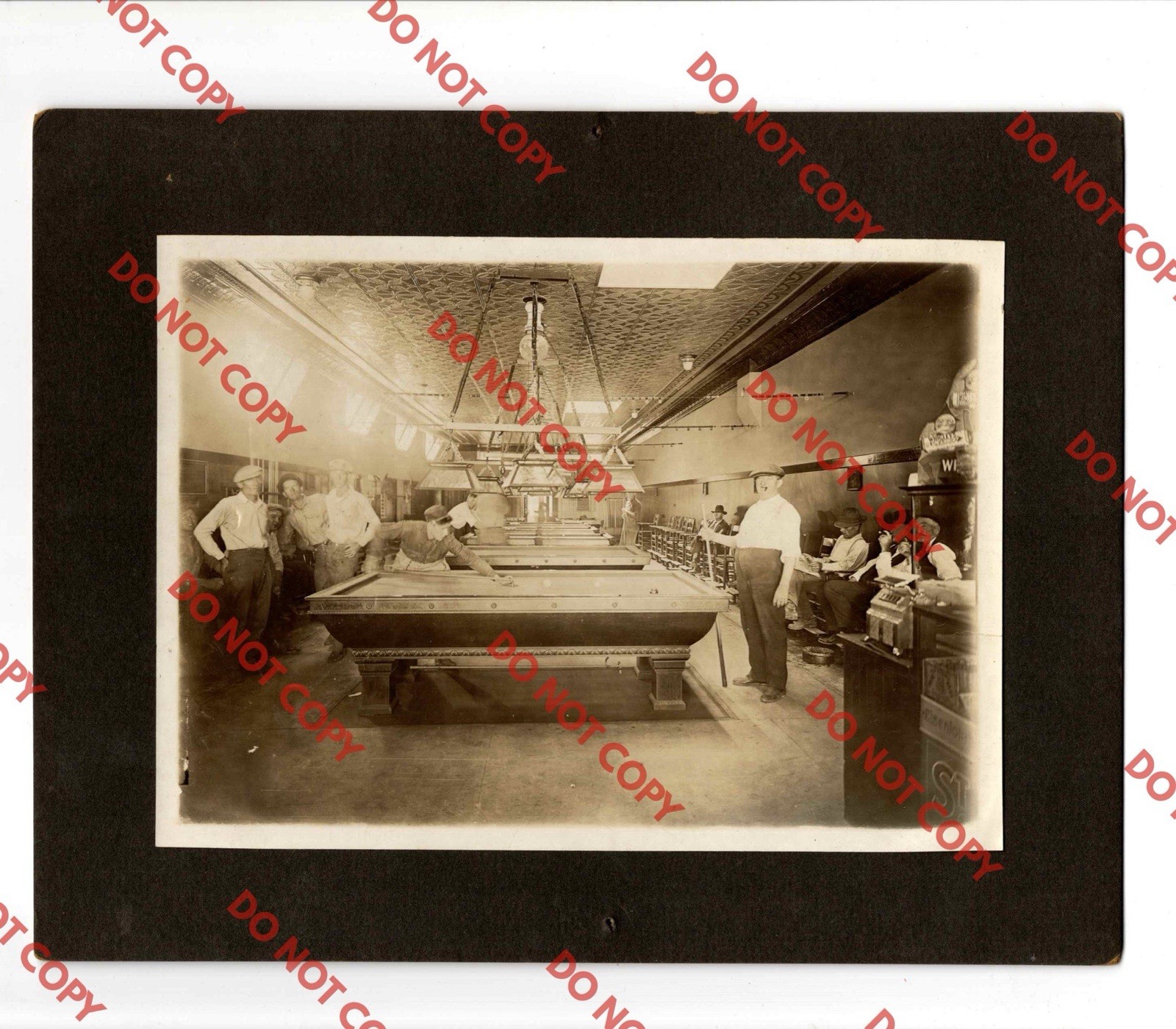 Antique c. 1910 Interior View Pool Billiards Hall In Action Gambling Photo
