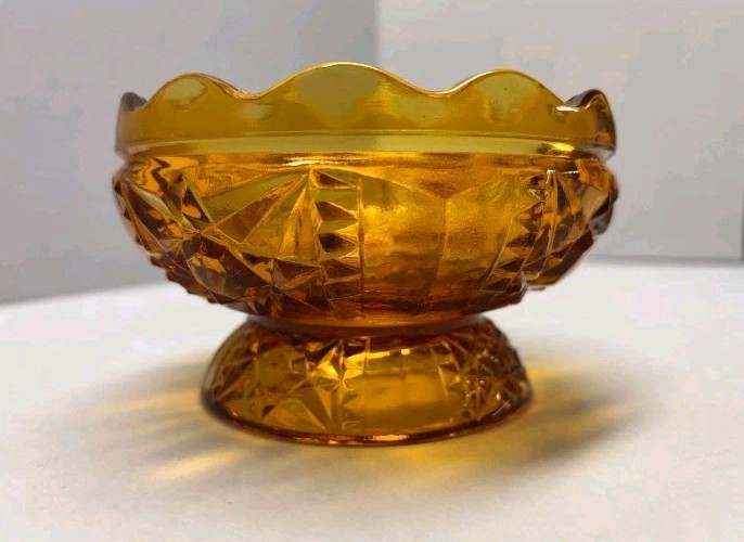 Indiana Glass Amber Stars And Bars Fairy Lamp* BOTTOM PIECE ONLY*READ * 3 CHIPS