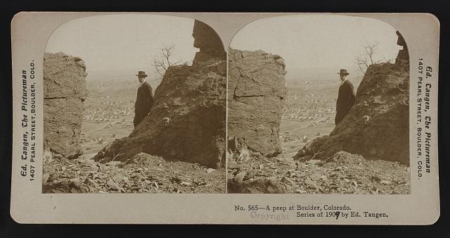 Photo:Boulder Colorado 1909 Man on Cliff Stereoview Panorama