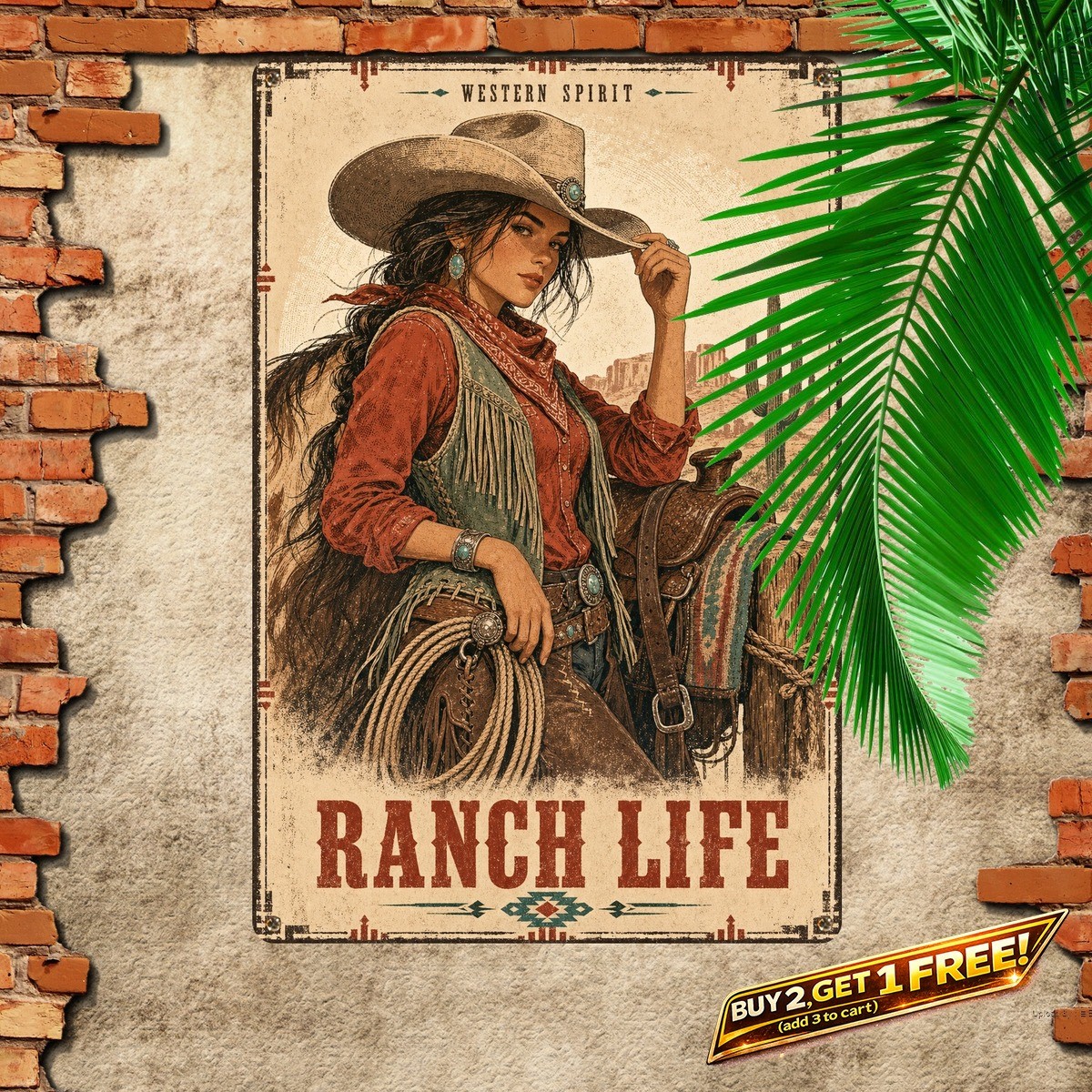 Retro Western Cowgirl Sign Vintage Ranch Style Home Metal Tin Wall Art 8x12