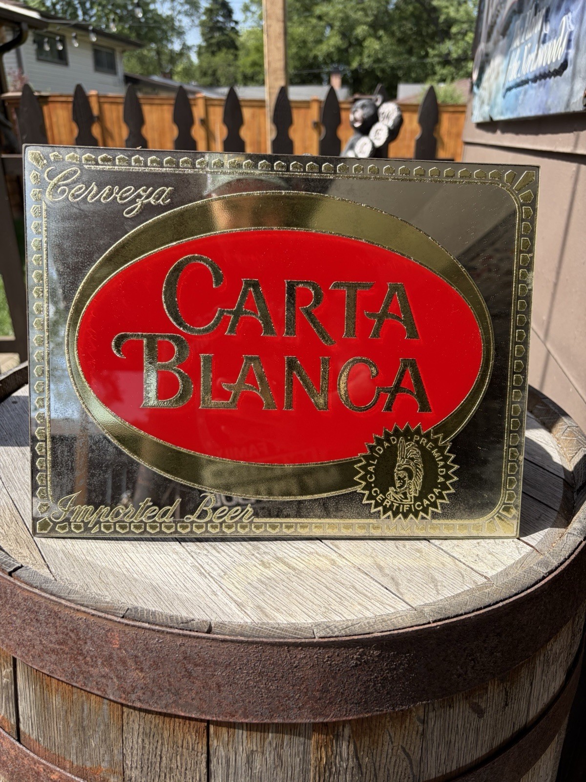 Rare BRAND NEW Vintage Carta Blanca Cerveza Imported NOS Beer Sign Mirror Stand