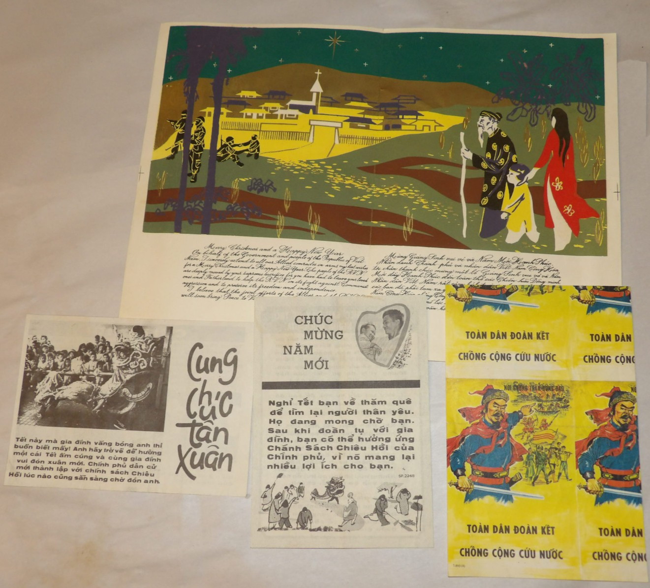 3 VINTAGE 1960s VIETNAM WAR PROPAGANDA LEAFLETS & 14x10