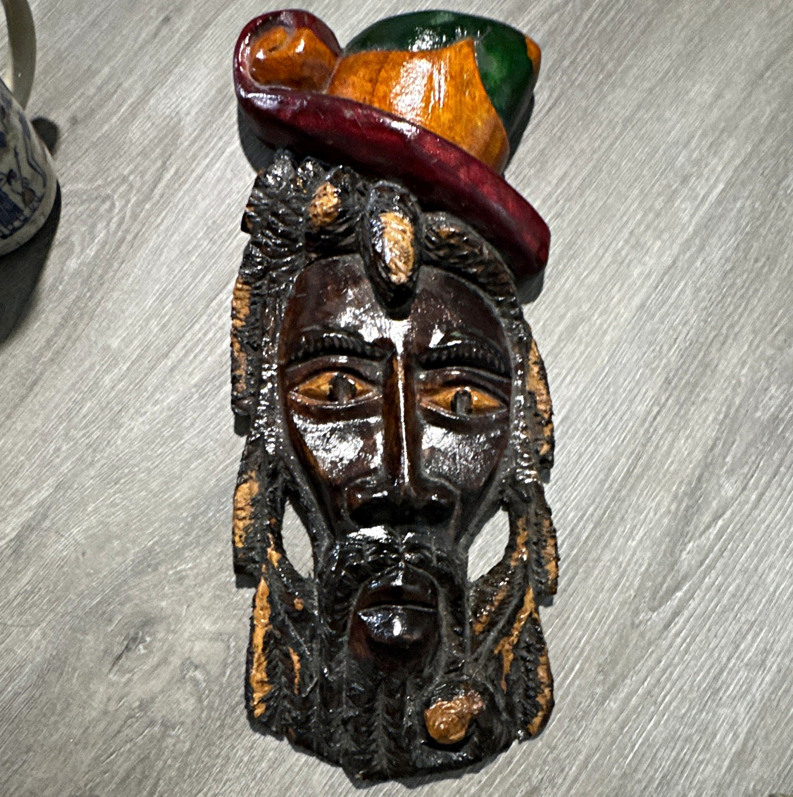  Jamaica Carved Wood Rastafarian Folk Art Head Mask Dreadlocks Souvenir Vintage
