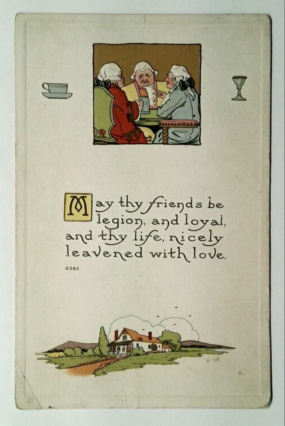 Vintage 1907-1915 Lithograph Postcard with Toasting Gentlemen & Verse