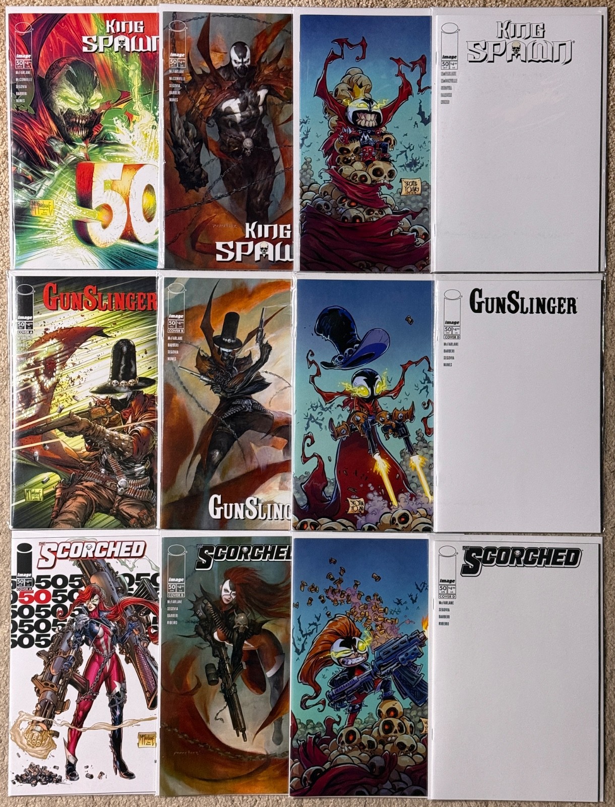 King Spawn, Gunslinger Spawn, & Scorched 50 A-D Sets Complete NM Lot 12 Issues