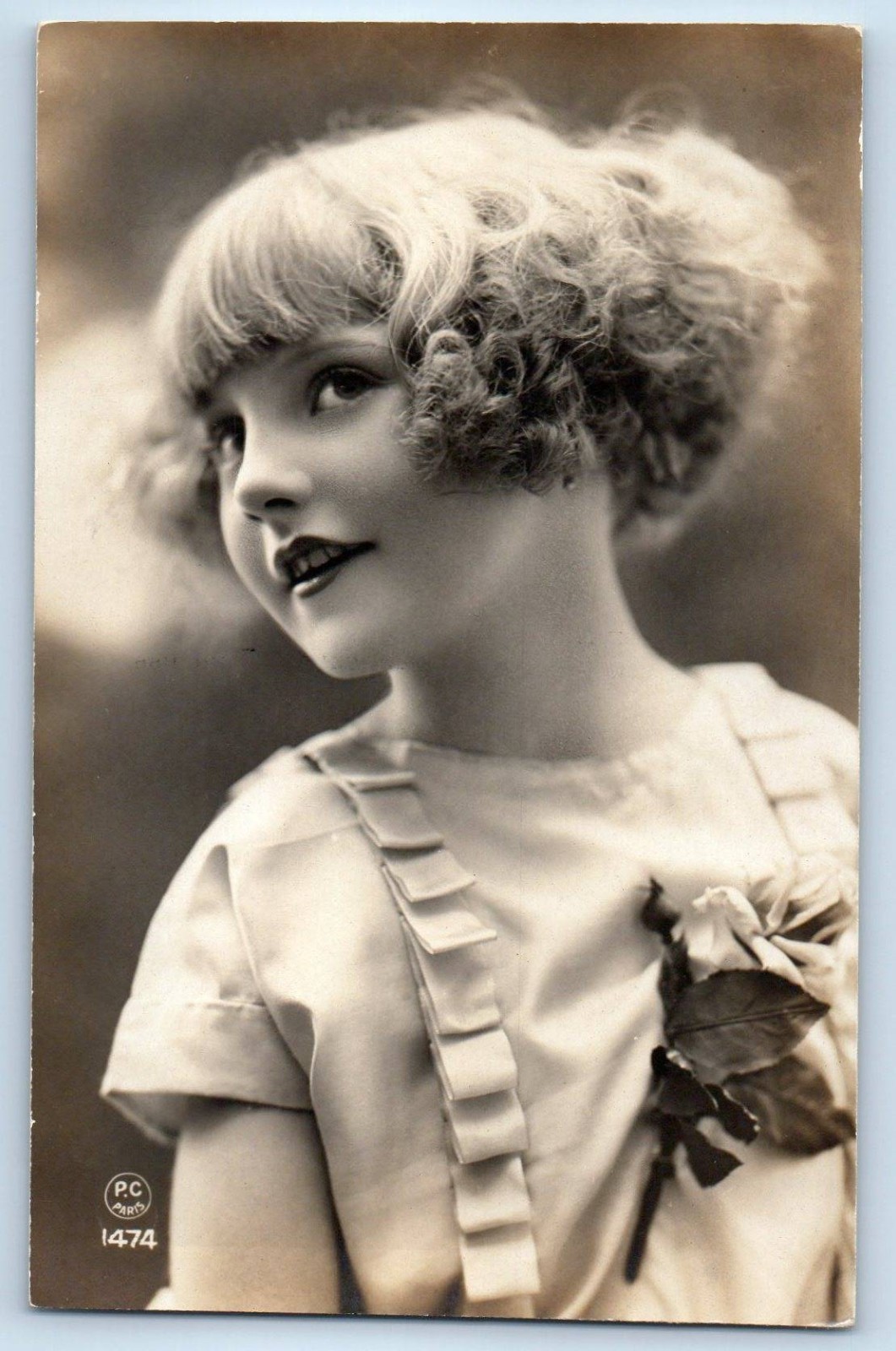 c1910\'s Pretty Girl Curly Hair Portrait Studio RPPC Photo Antique Postcard