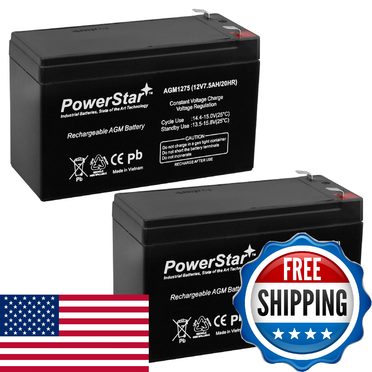 Powerstar 12V 7.5Ah Replacement Batteries For Cp1290 12V 7.5Ah F1/F2 X2