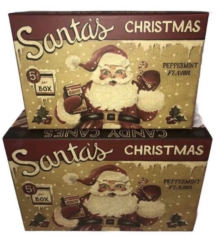 Nice 2 Large decor Stacking Bob’s Boxes Christmas Santa Thick Cardboard Decor