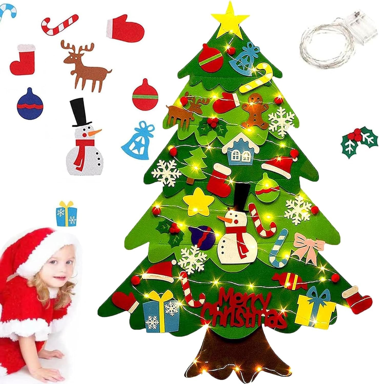 Felt Christmas Tree for Toddlers, Montessori 3ft 3in, Green 