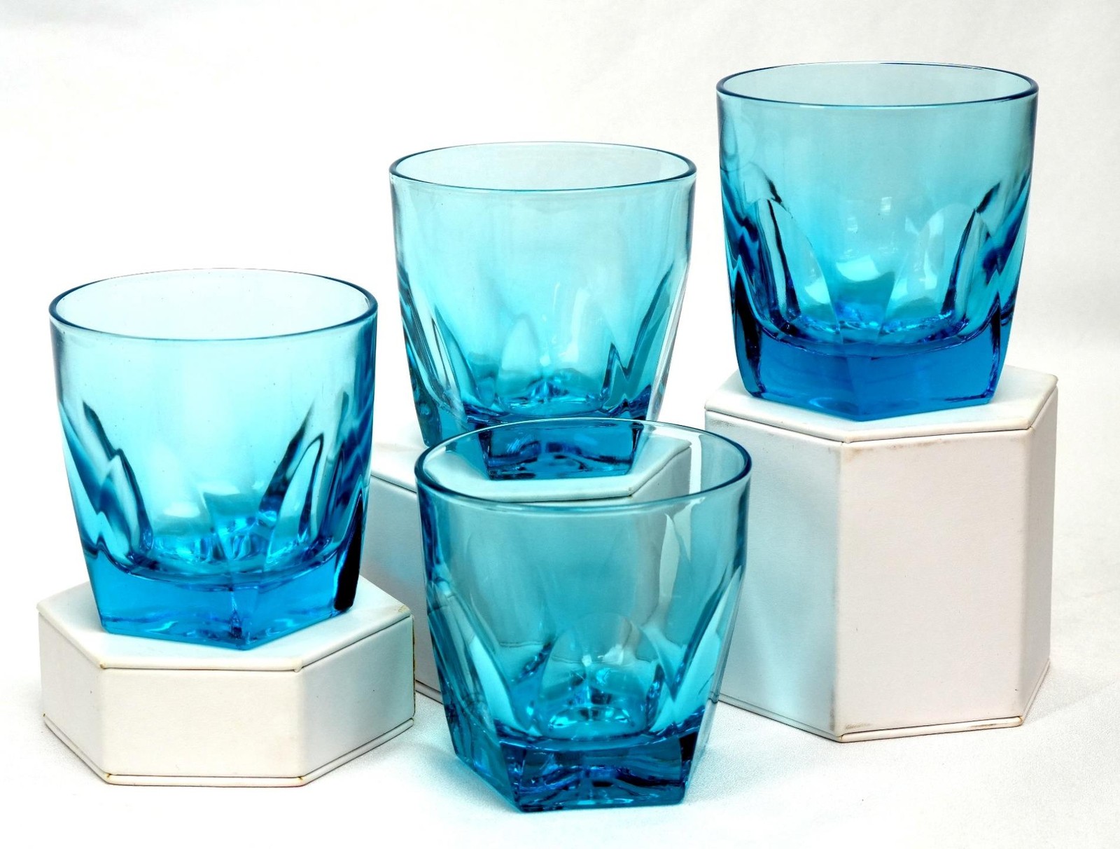 Hazel Atlas Glass Capri Colonial Blue 4pc 8oz 3 1/4\
