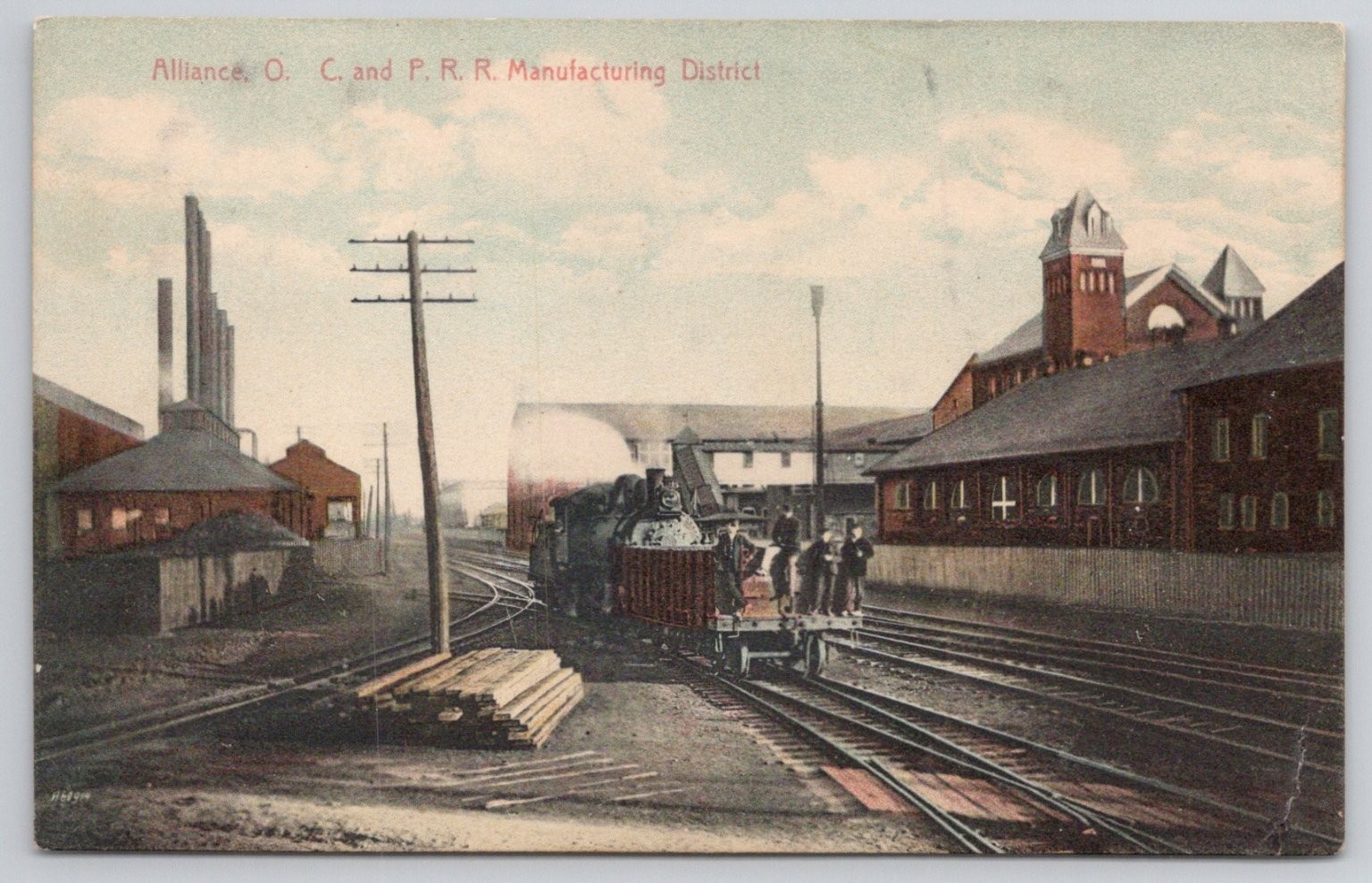 Alliance OH P.R.R. Manufacturing District Steam Train Postcard 1908