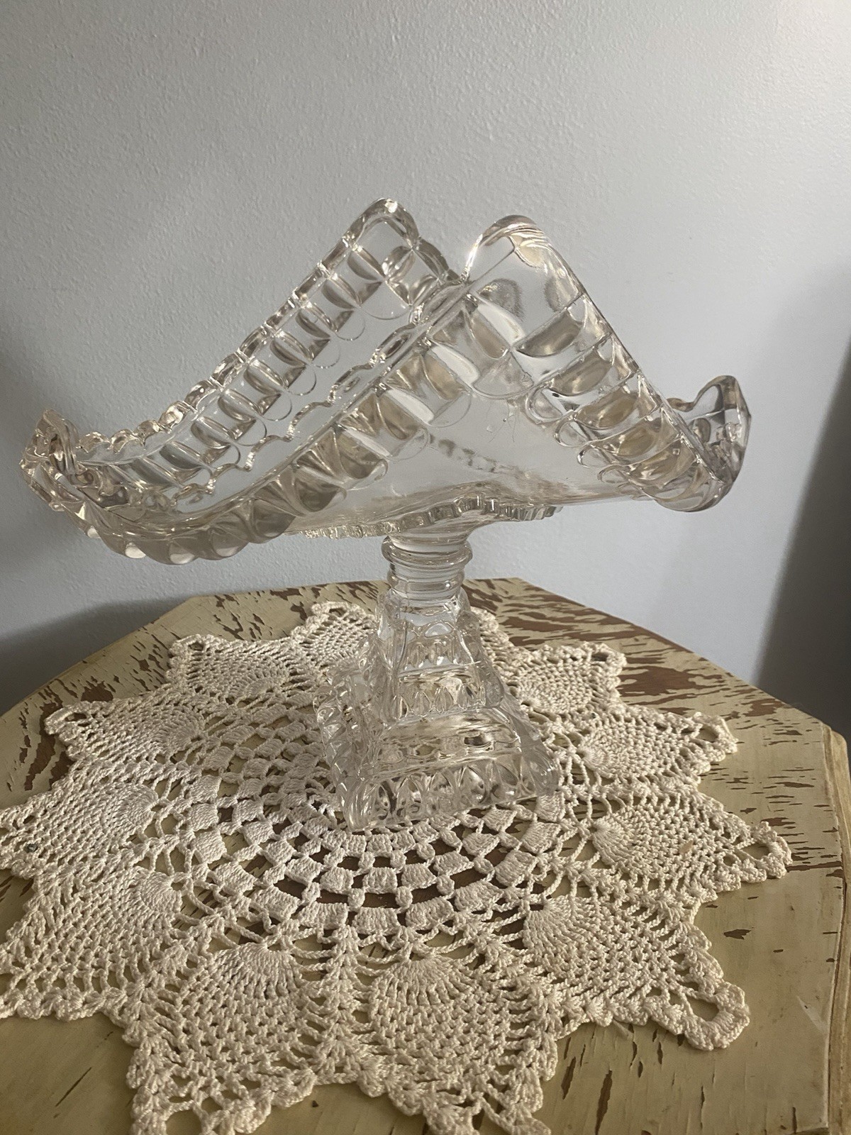 EAPG Adams Co Glass Crystal Wedding U Shape Fruit Stand c 1890