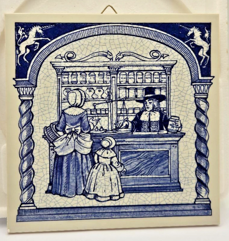 Delft Holland Hand Painted Tile Trivet Early Pharmacist 1051 VTG 1988 New