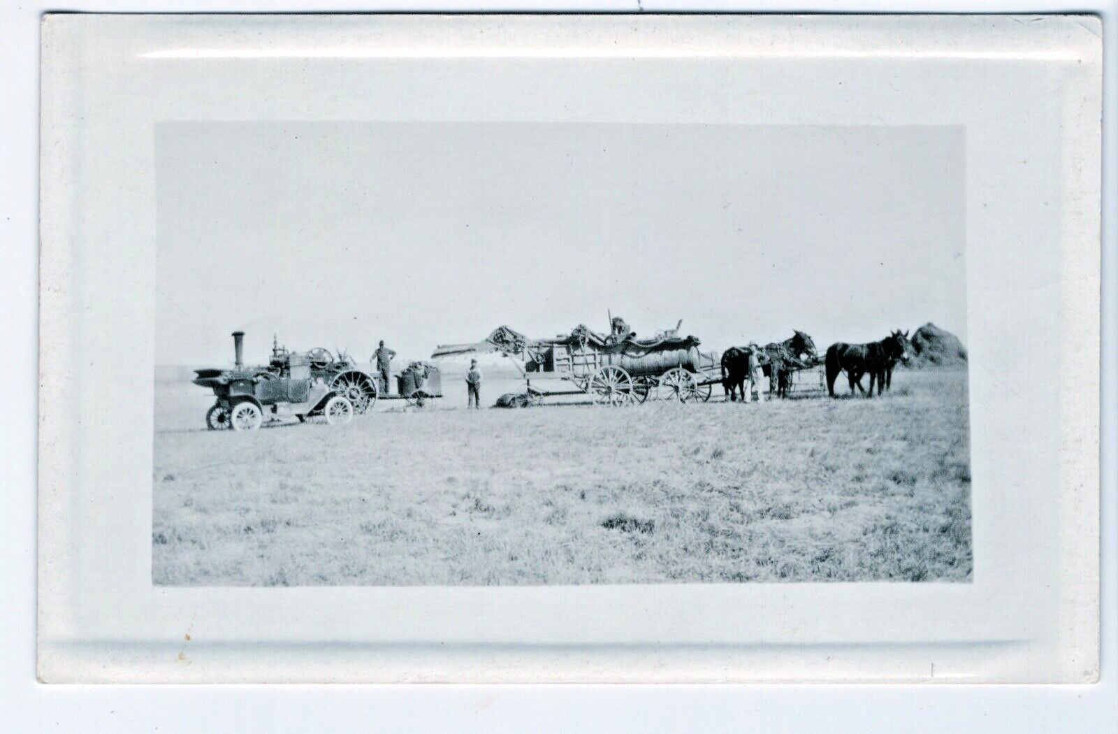 Farm Machinery Agriculture RPPC Real Photo Postcard Car Horses Men AZO 1904 - 18