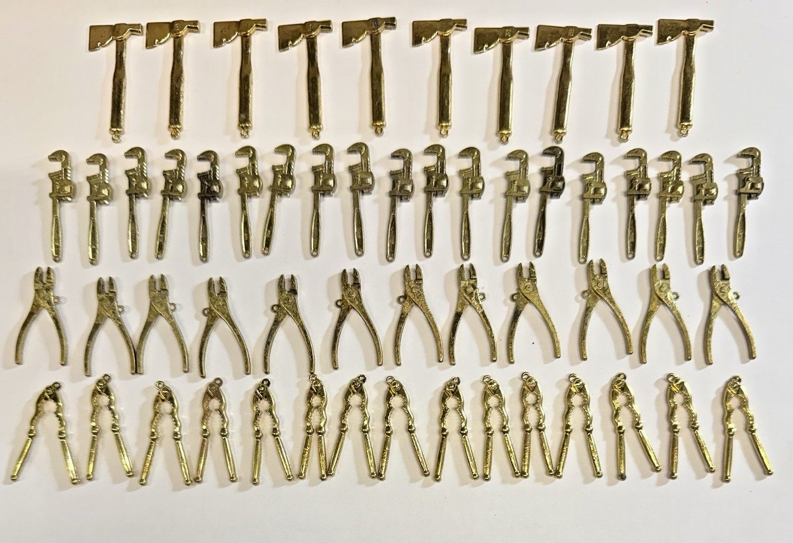 LOT OF 56 VINTAGE TOOL CHARMS FOBS AXES WRENCHES PLIERS NUT CRACKERS