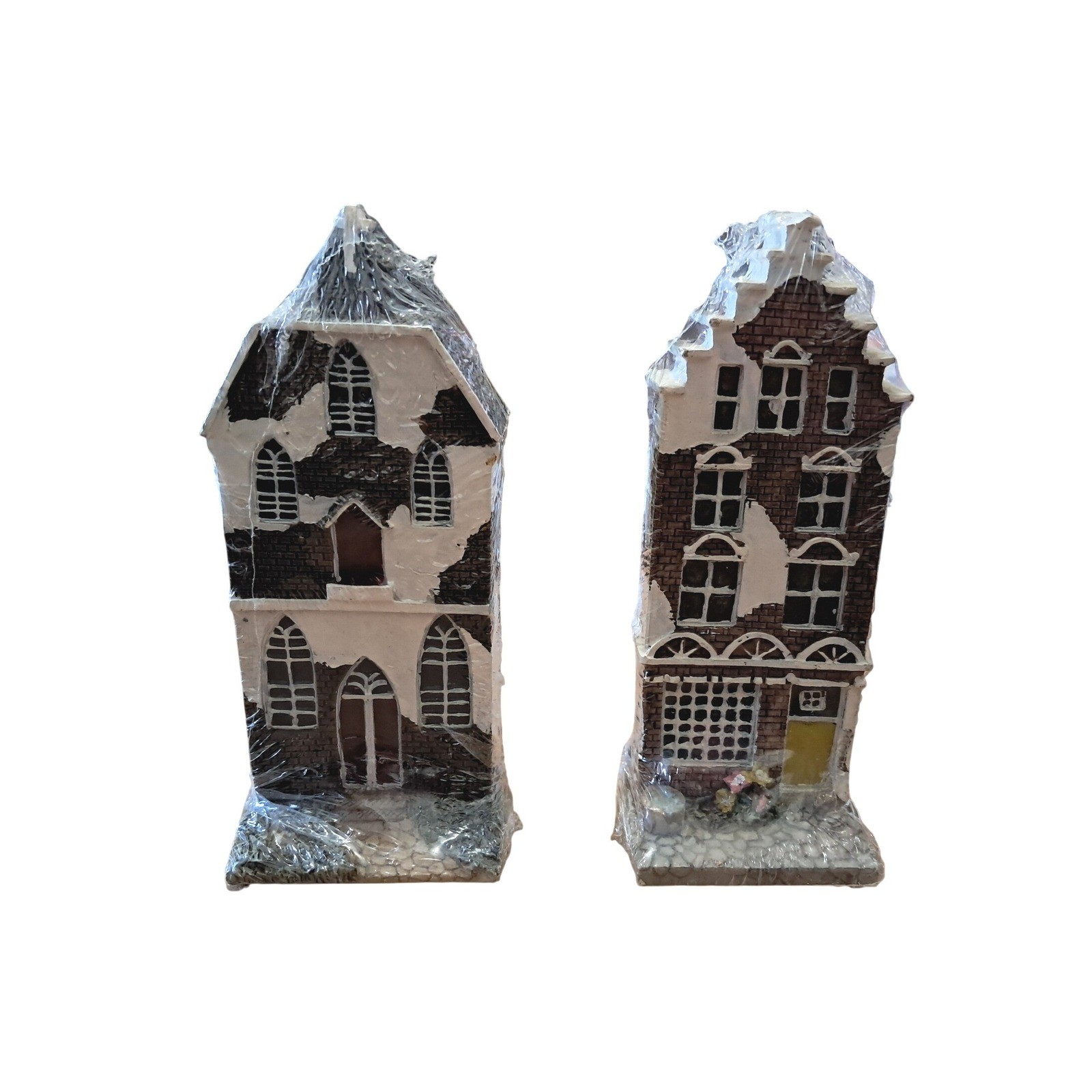 Vintage K's Collection Snow Dusted Church and Canal House Original Plastic Seal
