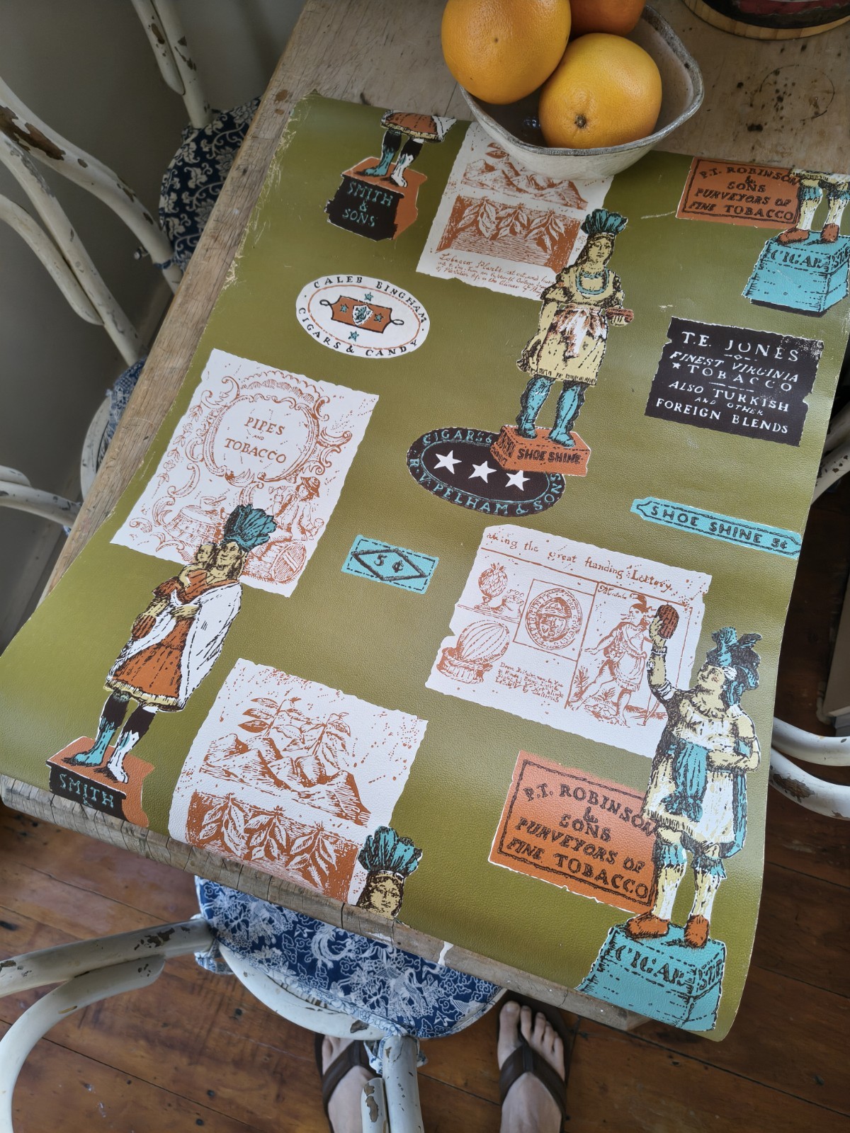 Vintage 1970s Wallpaper Roll Tobacco Advertising Retro Americana 50cm Wide