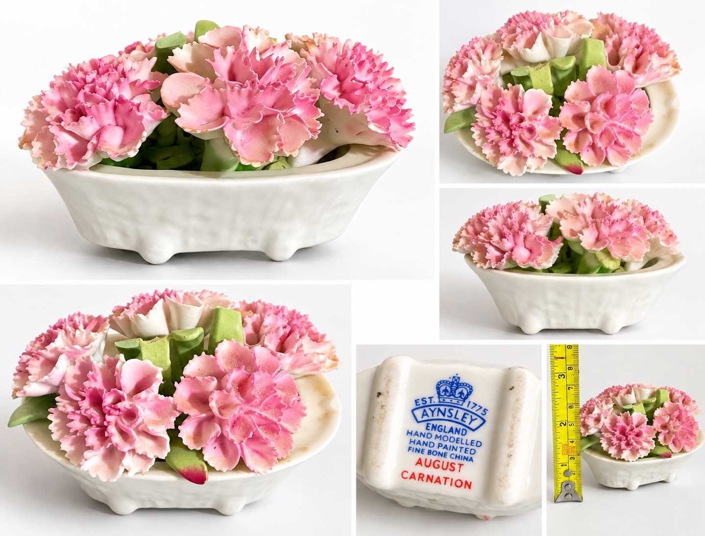 Vintage Aynsley August Carnation Bone China Hand Modelled Pink Flower England