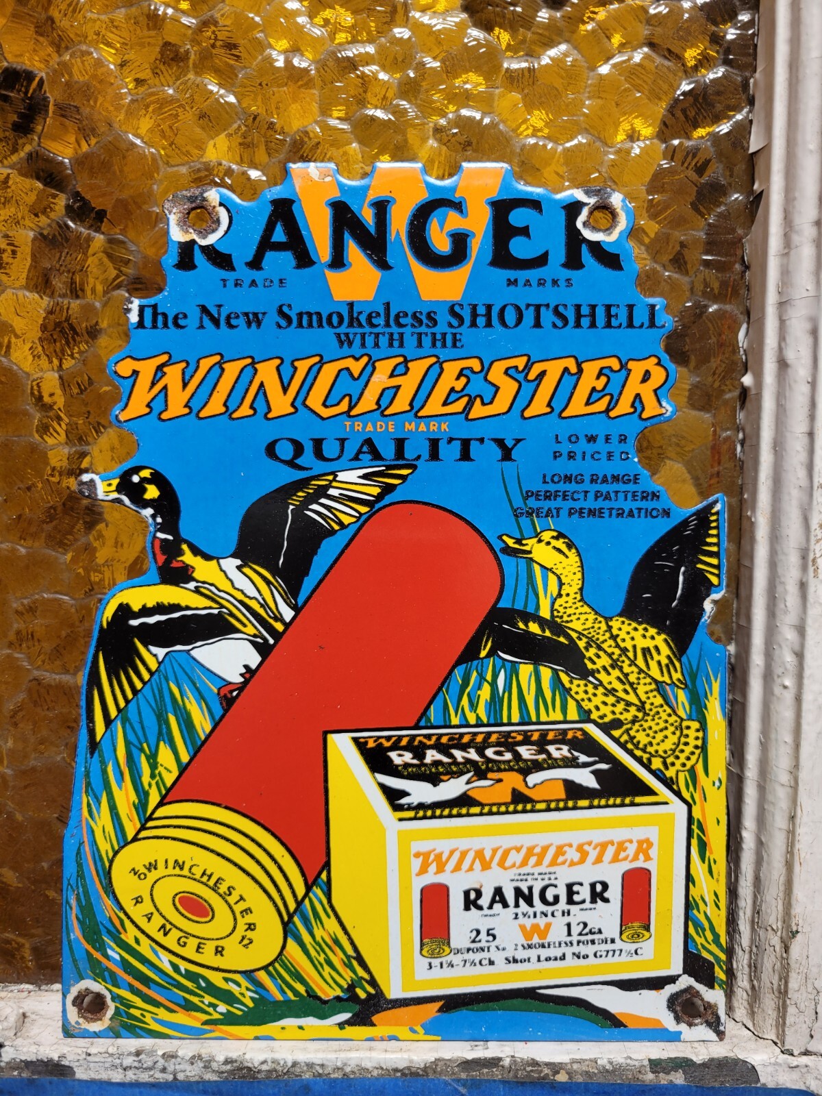 VINTAGE WINCHESTER RANGER PORCELAIN SIGN OLD FIREARM GUN RIFLE AMMO AMMUNITION 
