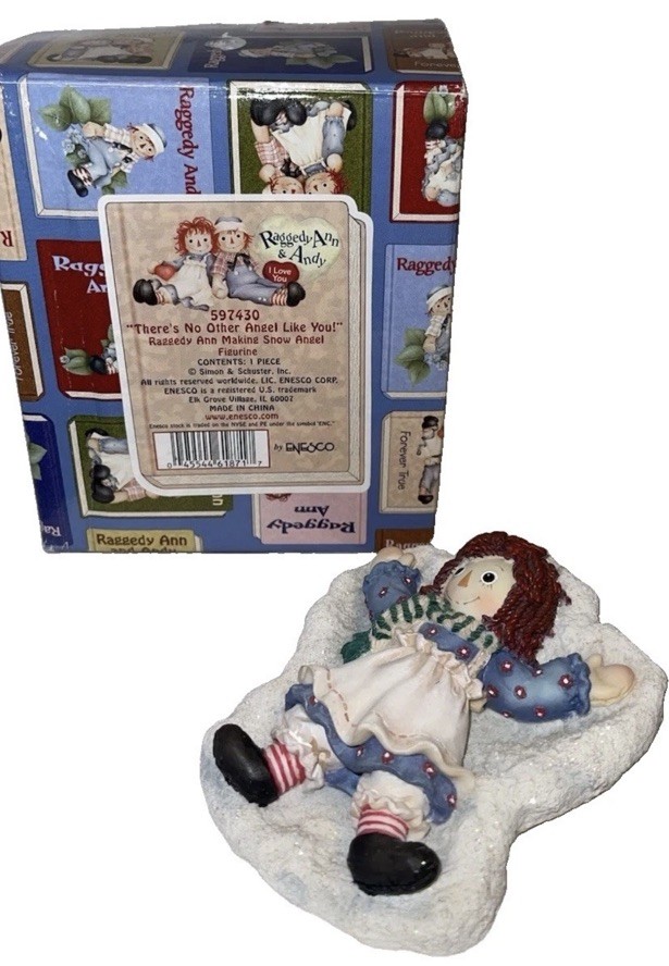 Fun NIB Vintage Raggedy Ann & Andy Snow Angel Christmas Figurine 