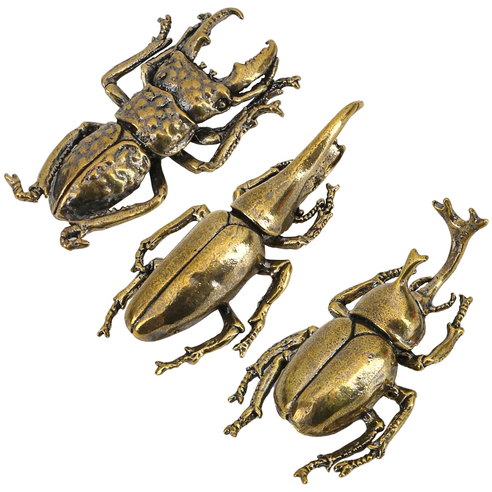 3PCS/Set Insect Bug Wall Decor, Solid Brass Beetle Figurine Ornament, Copper