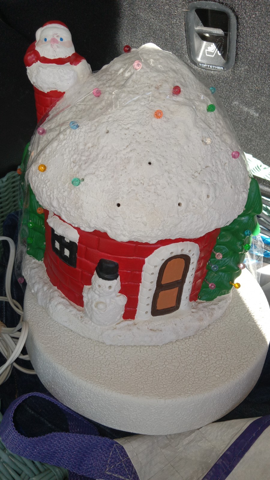 Vintage Ceramic Christmas Lighted 2 PIECE Igloo House Santa Trees Snowman 1973