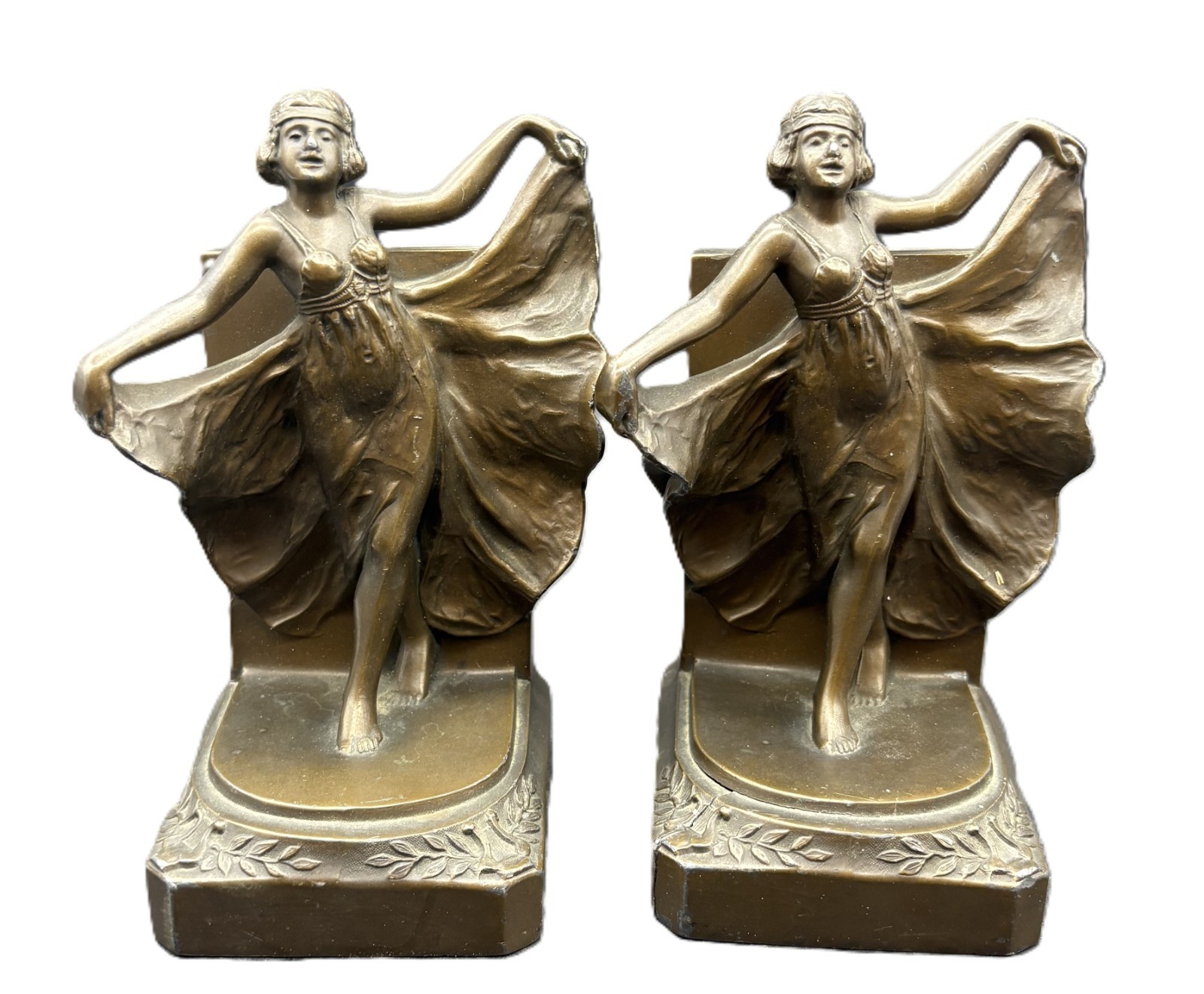 Antique 1920’s Loie Fuller Bronze Art Deco “Serpentine Dance” Girls Bookends