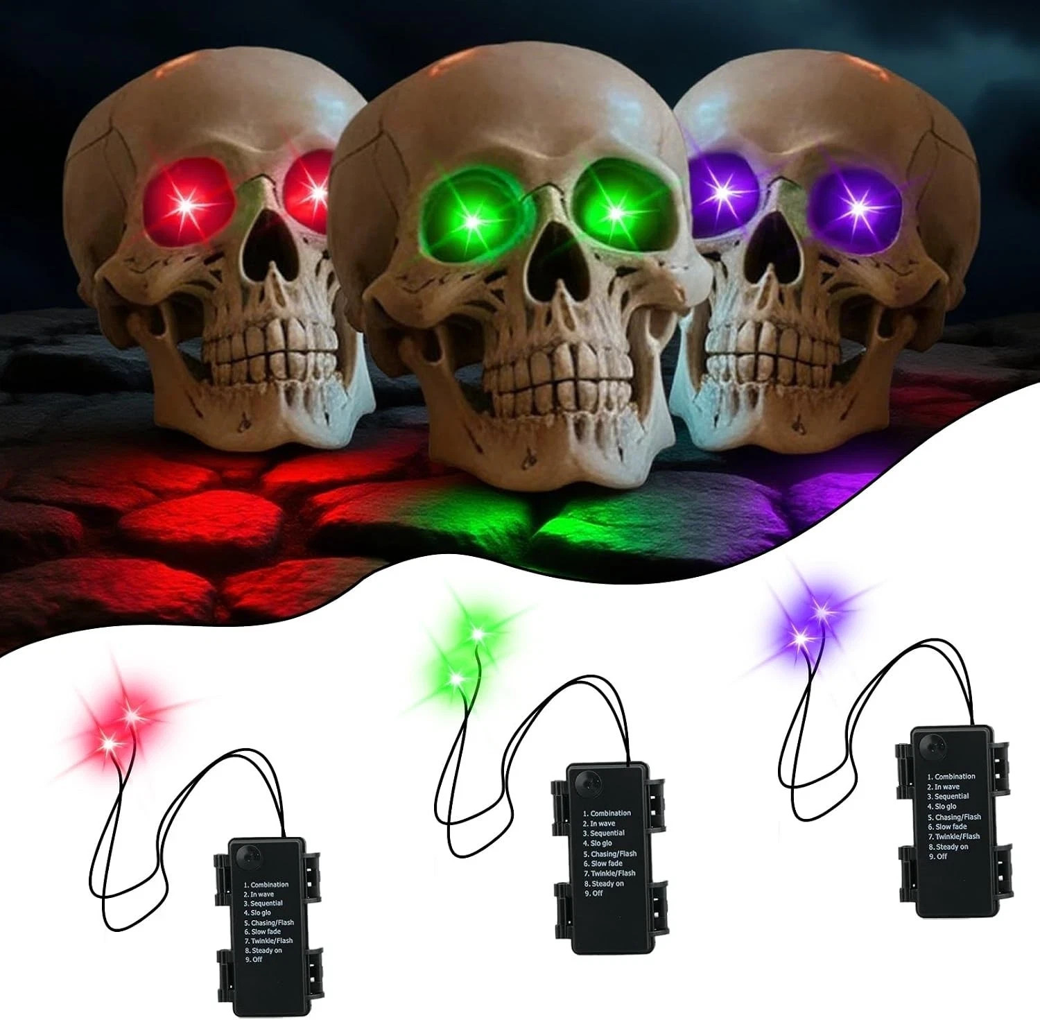 LED Glowing Eyes Light up Skeleton Halloween Decorations Outdoor,Glow