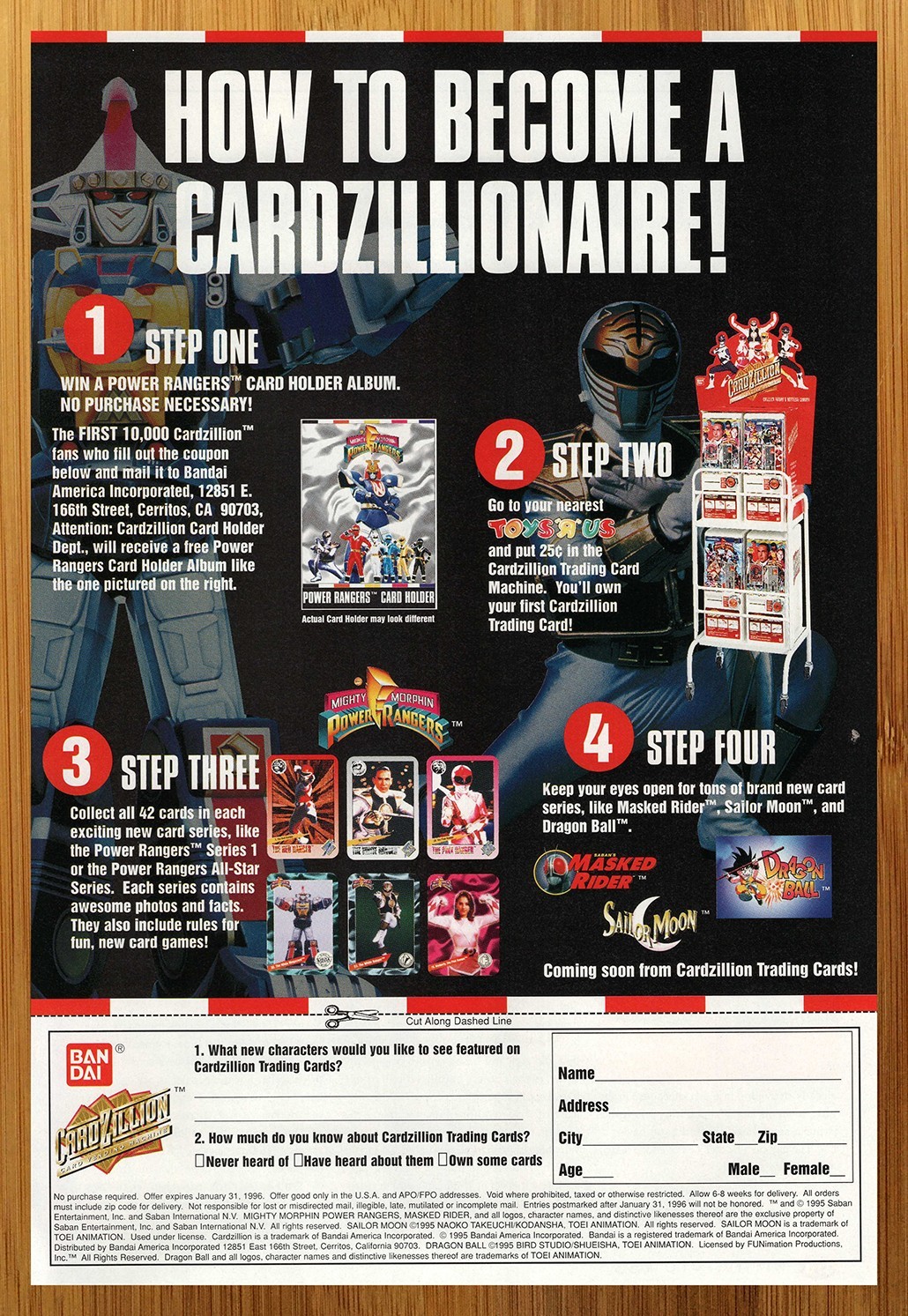 1995 CardZillion Mighty Morphin Power Rangers Cards Print Ad/Poster Dragon Ball