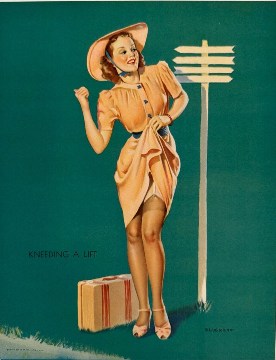 Original Vintage 1940 Gil Elvgren Pin Up Print Kneeding a Lift 7.5x9.5