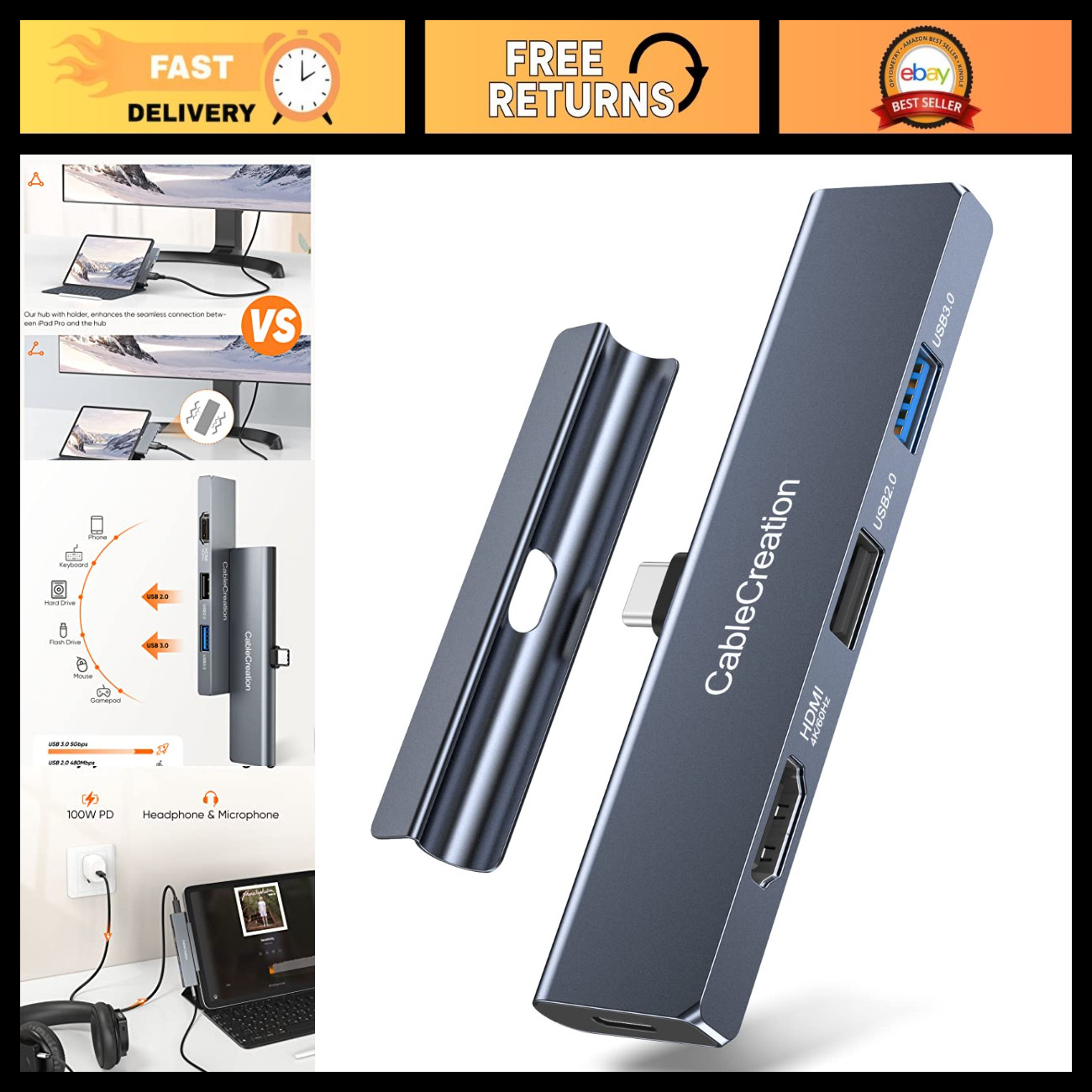 CableCreation 5-in-1 iPad Pro USB C Hub Multiport Adapter for MacBook/ipad
