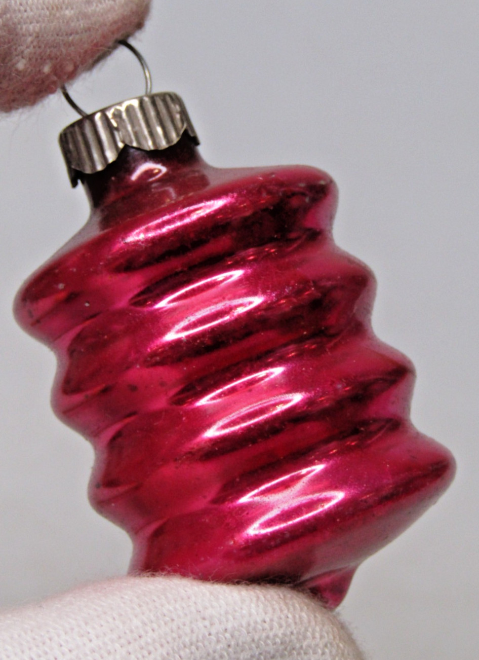 Vintage pre WWII BARREL Outdent DROP Glass Christmas Ornament Shiny Brite
