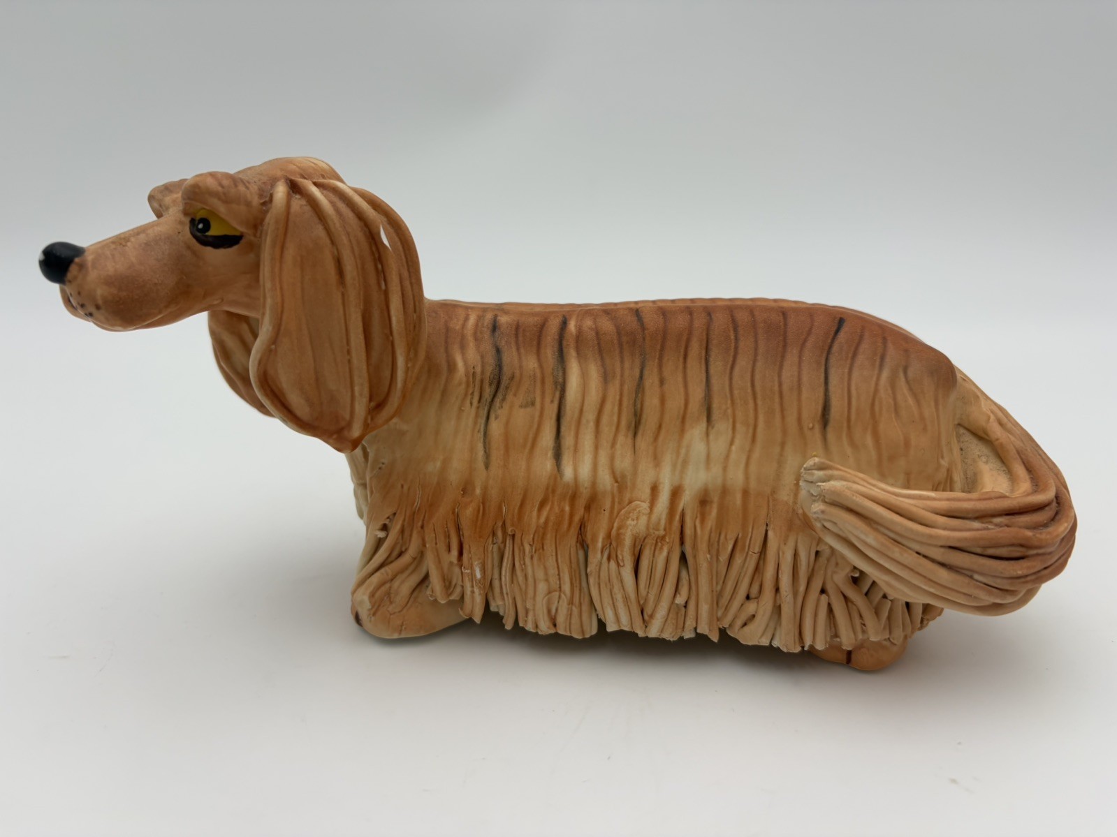 Lynda Corneille Caboose the Long Haired Dachshund Dog#20252  Ceramic Signed 